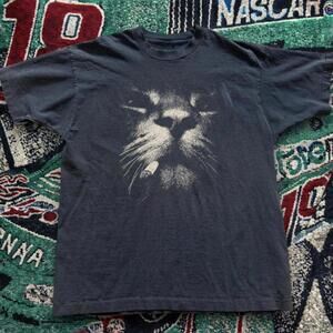 Faded Black Lion Face Graphic T-Shirt  Unisex Relaxed Fit.